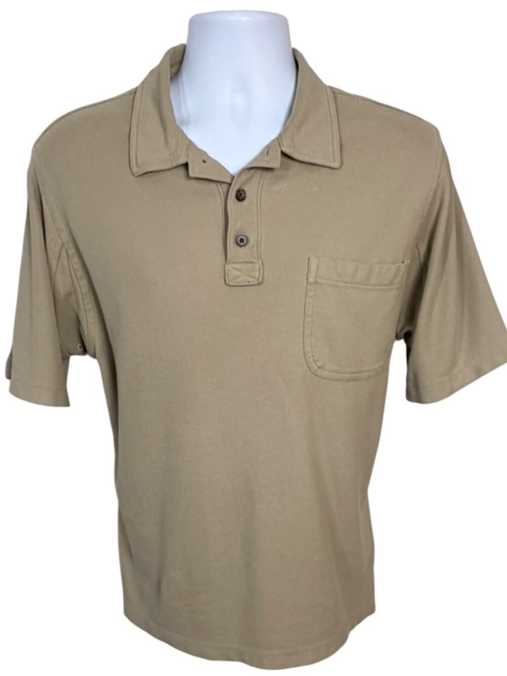 Duluth Trading Polo Shirt M Tan Pocket Short Sleeve Workwear Casual Cotton